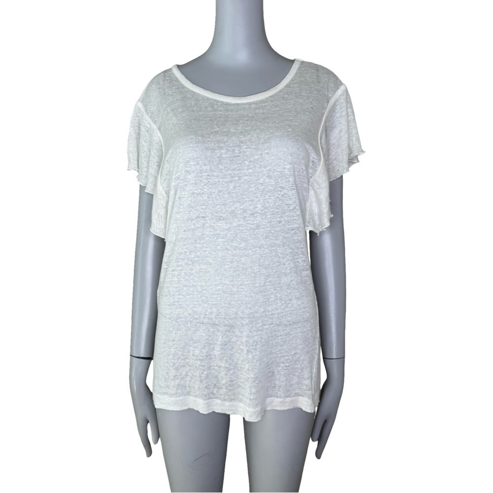 CURRENT/ELLIOTT “The Cosmos Tee” 100% Linen Flutter Sleeve Knit Top W/Tag 4/XL - Picture 1 of 14